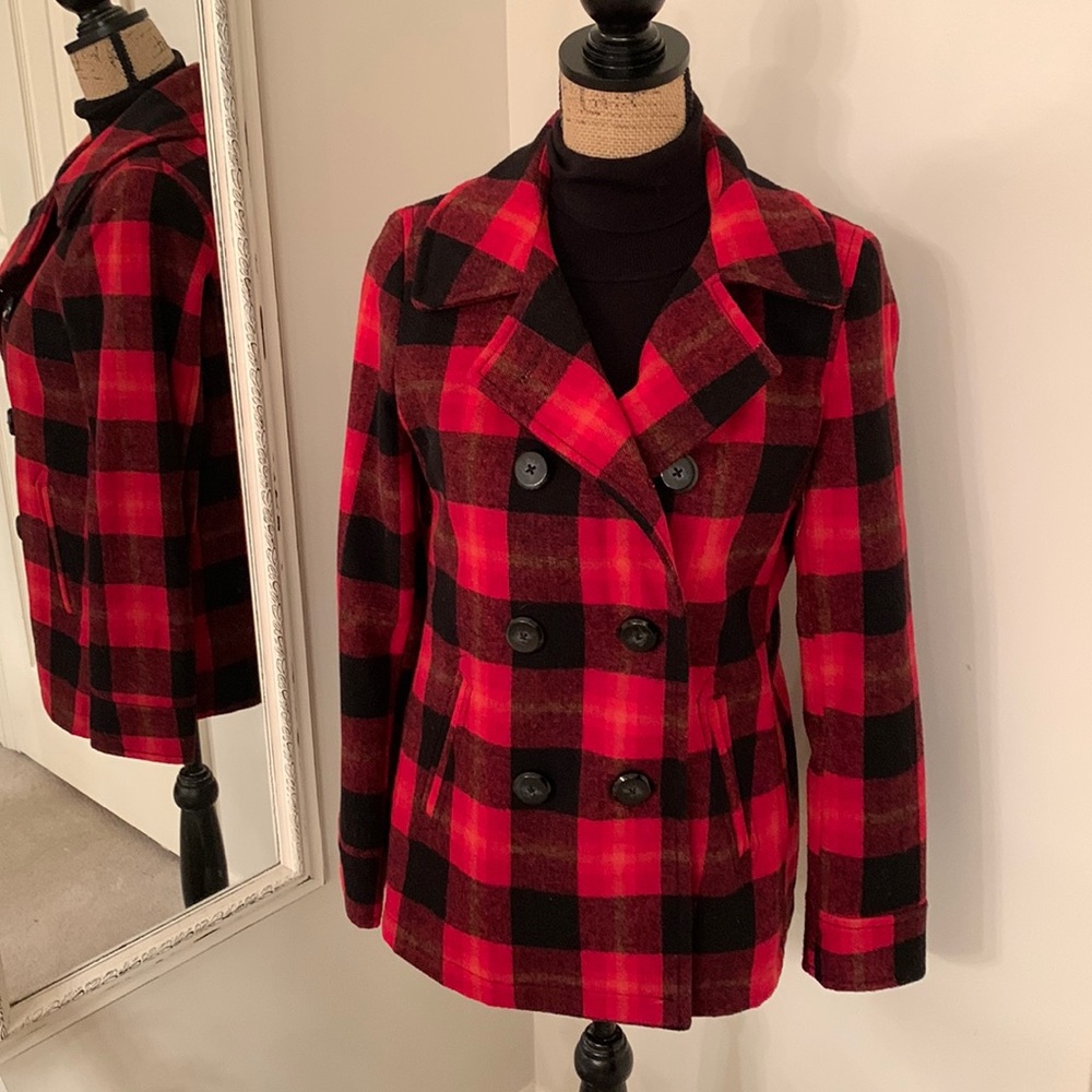 “Checkers Anyone?”  Red and black plaid coat